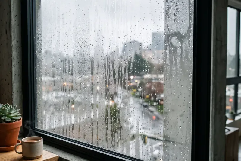 Ventana empañada por condensación en una vivienda de Gran Canaria